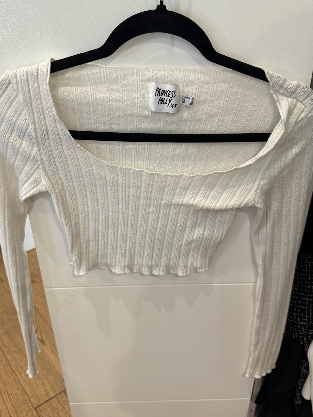 Princess Polly White Ribbed Scoop Long Sleeve Crop Top